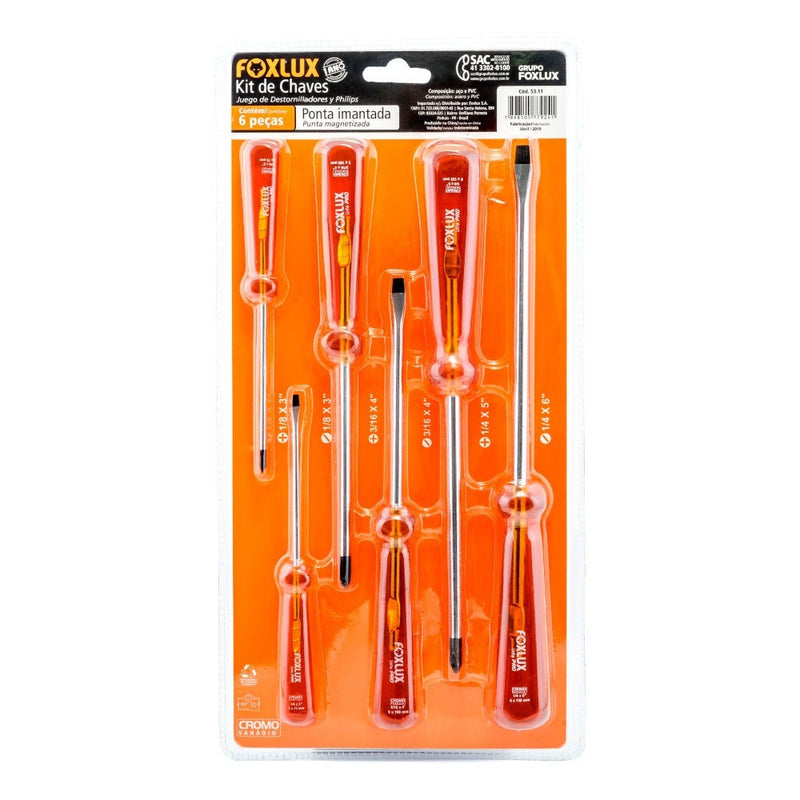 Jogo Chave Fenda Phillips Cromo Vanádio Profissional Foxlux